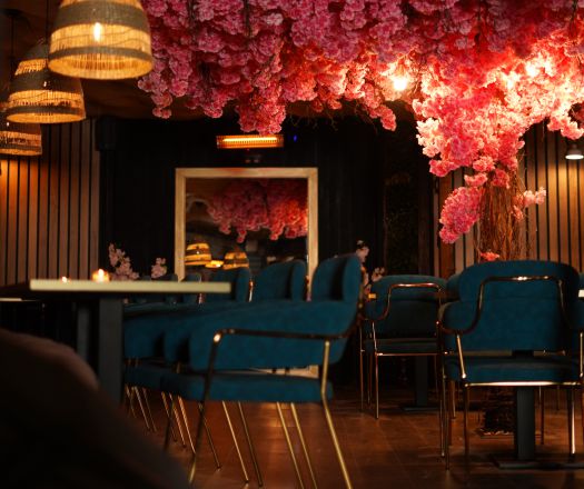 Blossom-canopied dining room at The Island